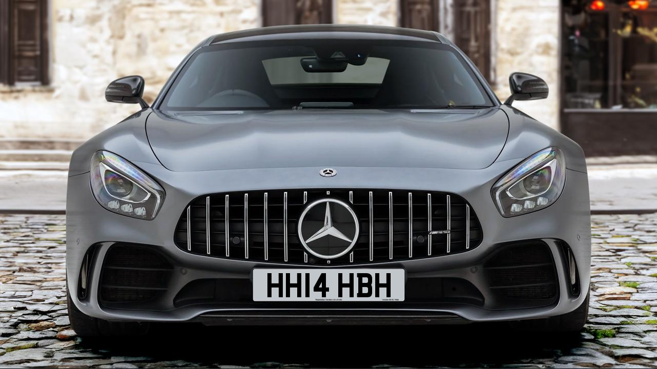 A Mercedes-Benz AMG GTR bearing the registration HH14 HBH